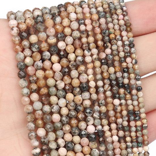 Song Xi 120pcs 3mm Natural Black Stripe Rhodochrosite Gemstone Beads Faceted Round Loose Stone Beads for Jewelry Making (1 Strand)