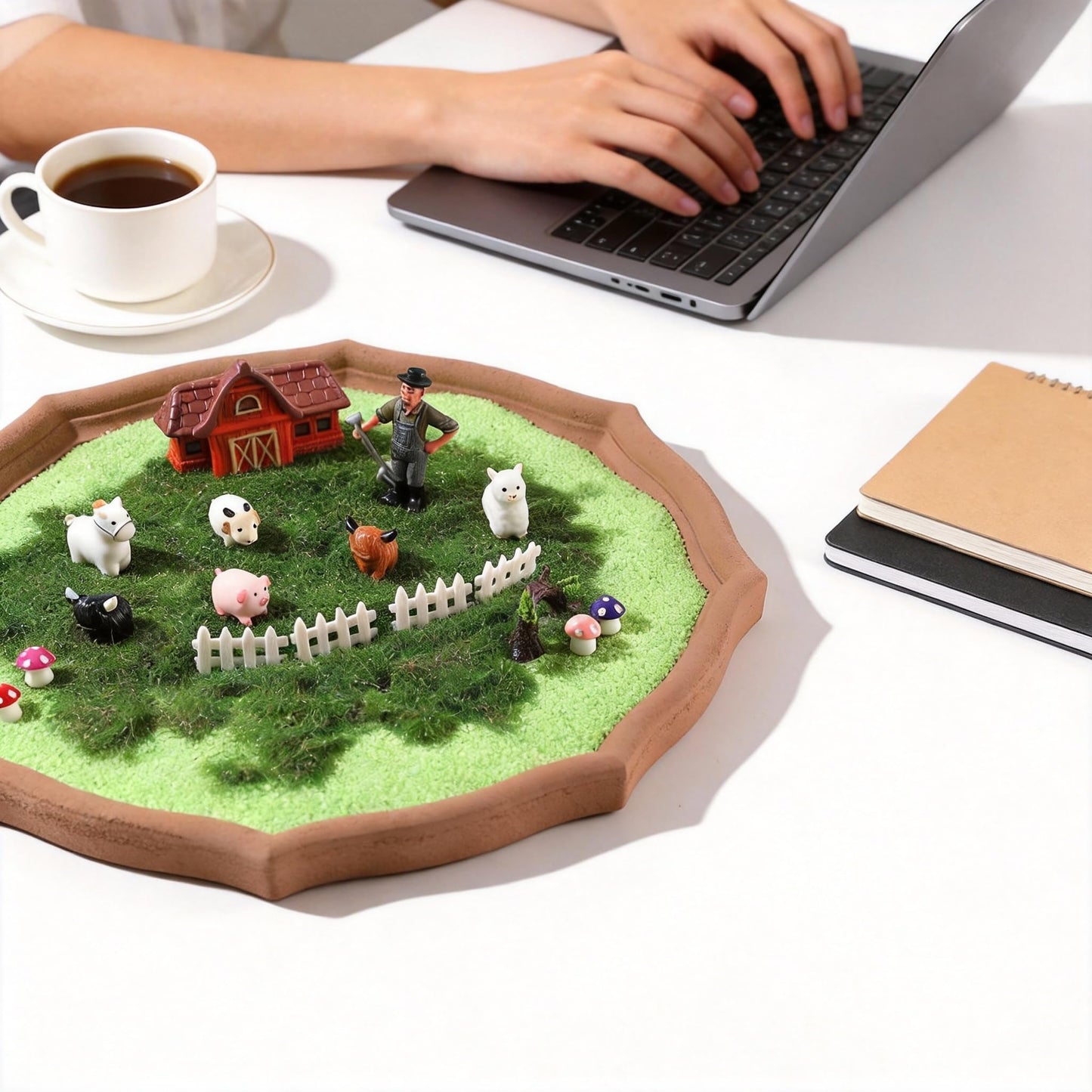 Zen Garden Kit for Desk - 17 Mini Farm Zen Sand Garden with Kawaii Animal & Wooden Tray for Meditation Room, Home, Office Desk Decor, Tranquil Zen Sand Tray for Stress Relief & Mindfulness Gift