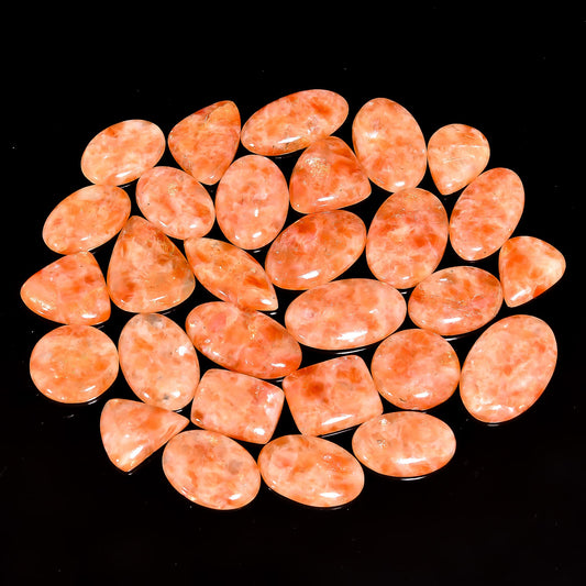 Natural Sunstone Gemstone- Healing Crystals for DIY Jewelry Making -Loose Natural Cabochon -Perfect for Crafting Unique Jewelry Designs Gift for Her, Mother and Wife (5 pcs, 25-35 mm)