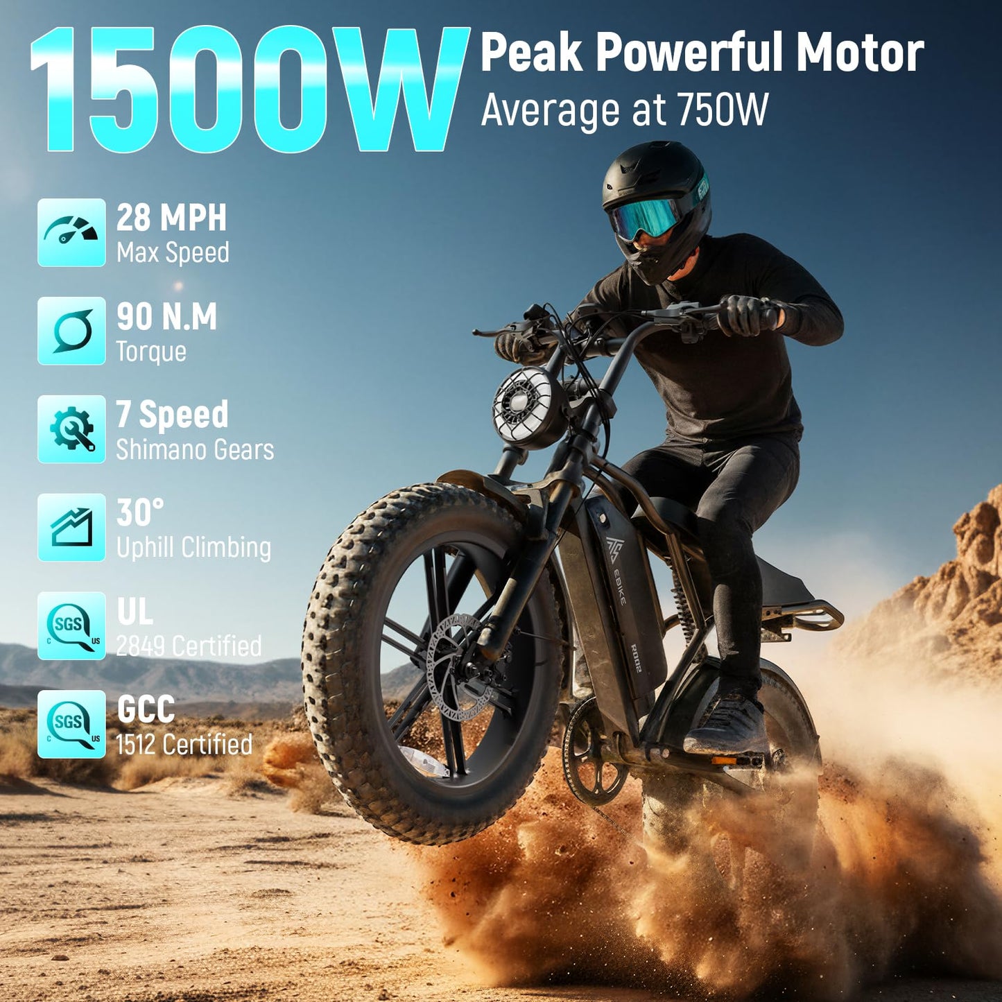 TST Electric Bike for Adult, Up to 28 MPH and 60/100 Miles Long Range E Bike, 20" Fat Tire E-Bike, 1500W Peak Motor, 48V 15Ah/25Ah Removable Battery, Dual Suspension, UL 2849 Certification