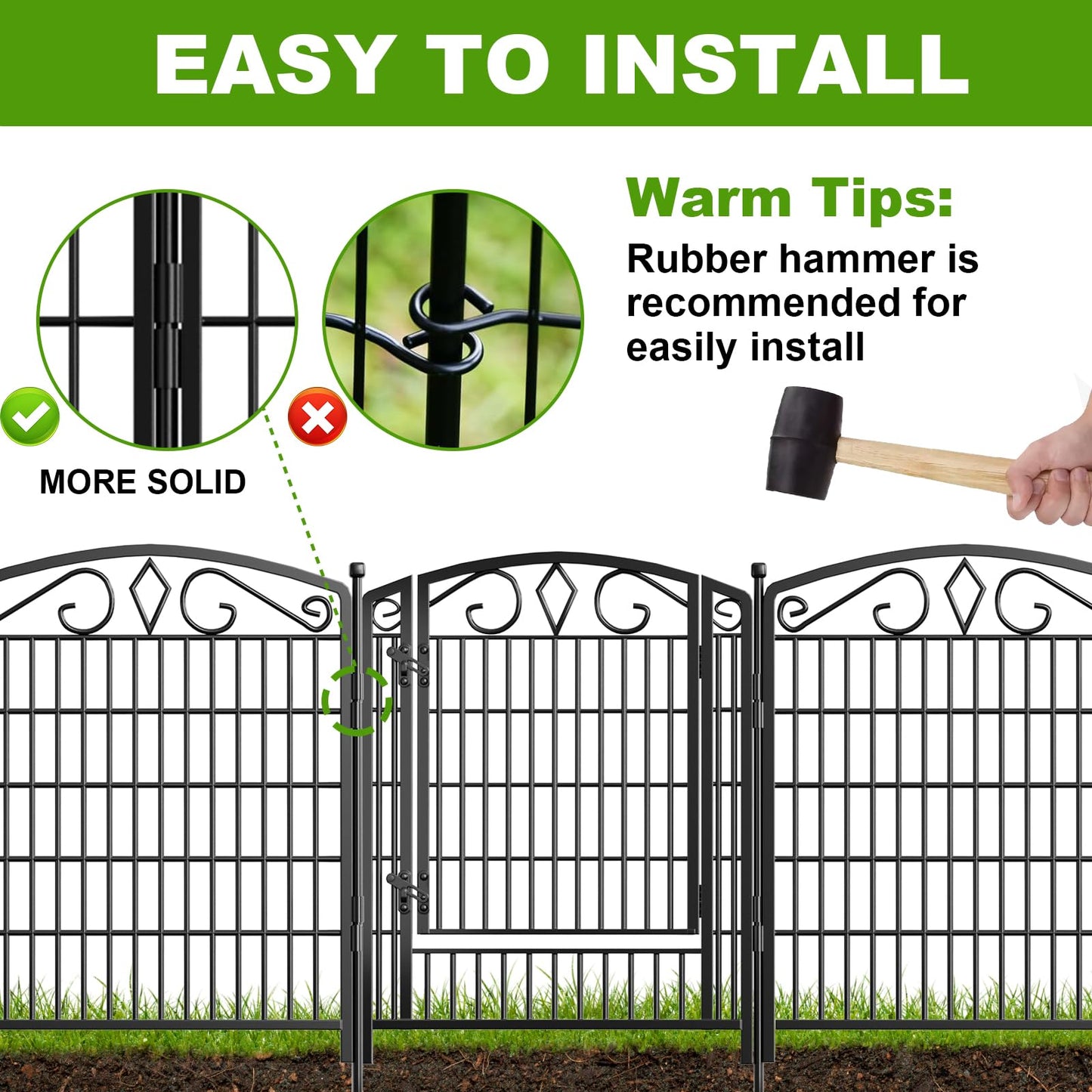 12 Panels No Dig Decorative Garden Fence with Gate, GATKITOM 31.3in(H) x 26ft(L) Rustproof Animal Barrier Metal Dog Fence Outdoor for Yard, Patio, Temporary Garden Fencing with Ground Stakes