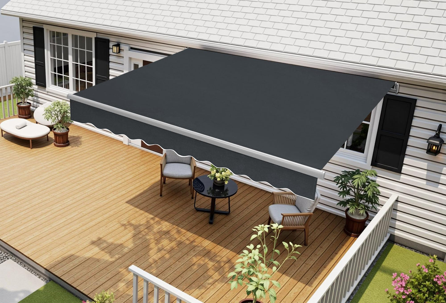 MCombo Patio Awning 12x8 Feet Sunshade Canopy for Manual Retractable Awnings, 4664 (Dark Grey, 12x8ft)
