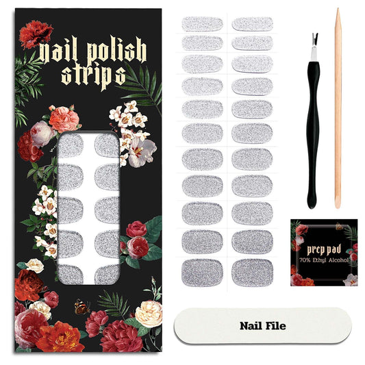 ruyeefam Nail Polish Strips (No UV Lamp Needed) - 22 Pcs Salon Quality Gel Nail Stickers - Long Lasting Wraps (Lunar Surface Light Grey)