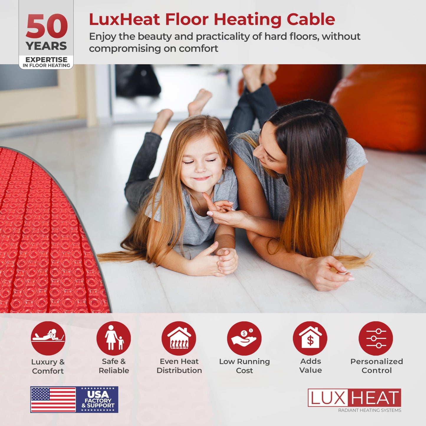 LuxHeat 20sqft Electric Radiant Floor Heating System - 120v Heated Tile Floor Kit - Includes UDG4 Programmable Thermostat w/GFCI, Heating Cable, Uncoupling Membrane, Flooring Sensor & Alarm