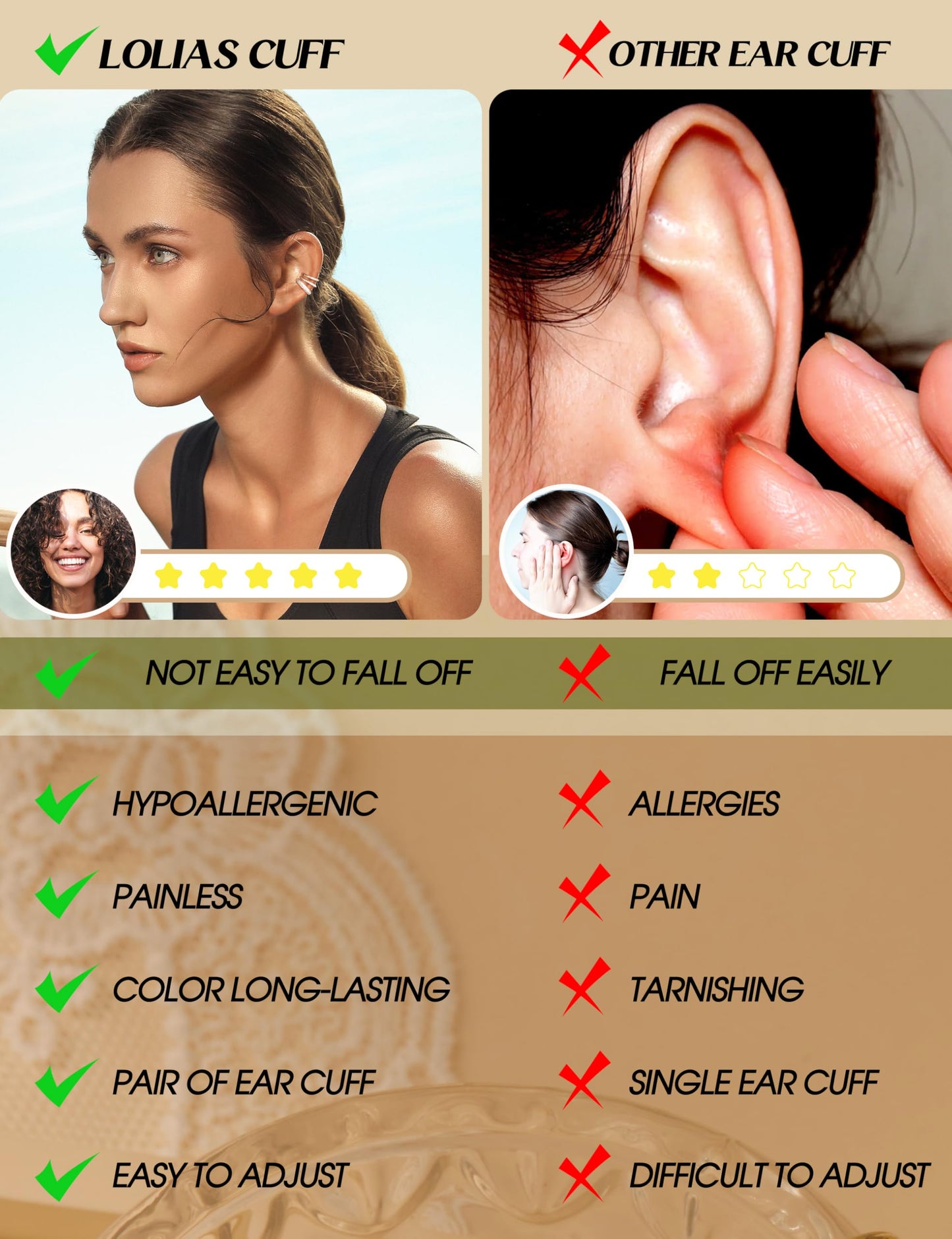LOLIAS 4 Pairs Ear Cuffs Non Piercing - Silver Plated Ear Cuff Earrings for Women Ear Cuff for Non Pierced Ears Clip on Cartilage Earring Dainty Adjustable Fake Earrings Set