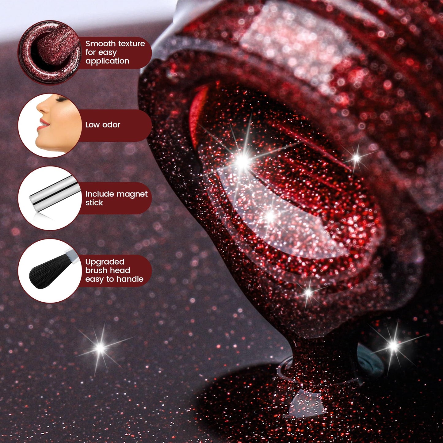 YTD Likomey Cat Eye Gel Nail Polish Set,Summer 8 Colors Crystal Magnetic Glitter with Magnet Stick Kit,Silver Green Blue Black Champagne Gold Brown Plum UV Color Varnish,0.25 Fl Oz 7.5 ml