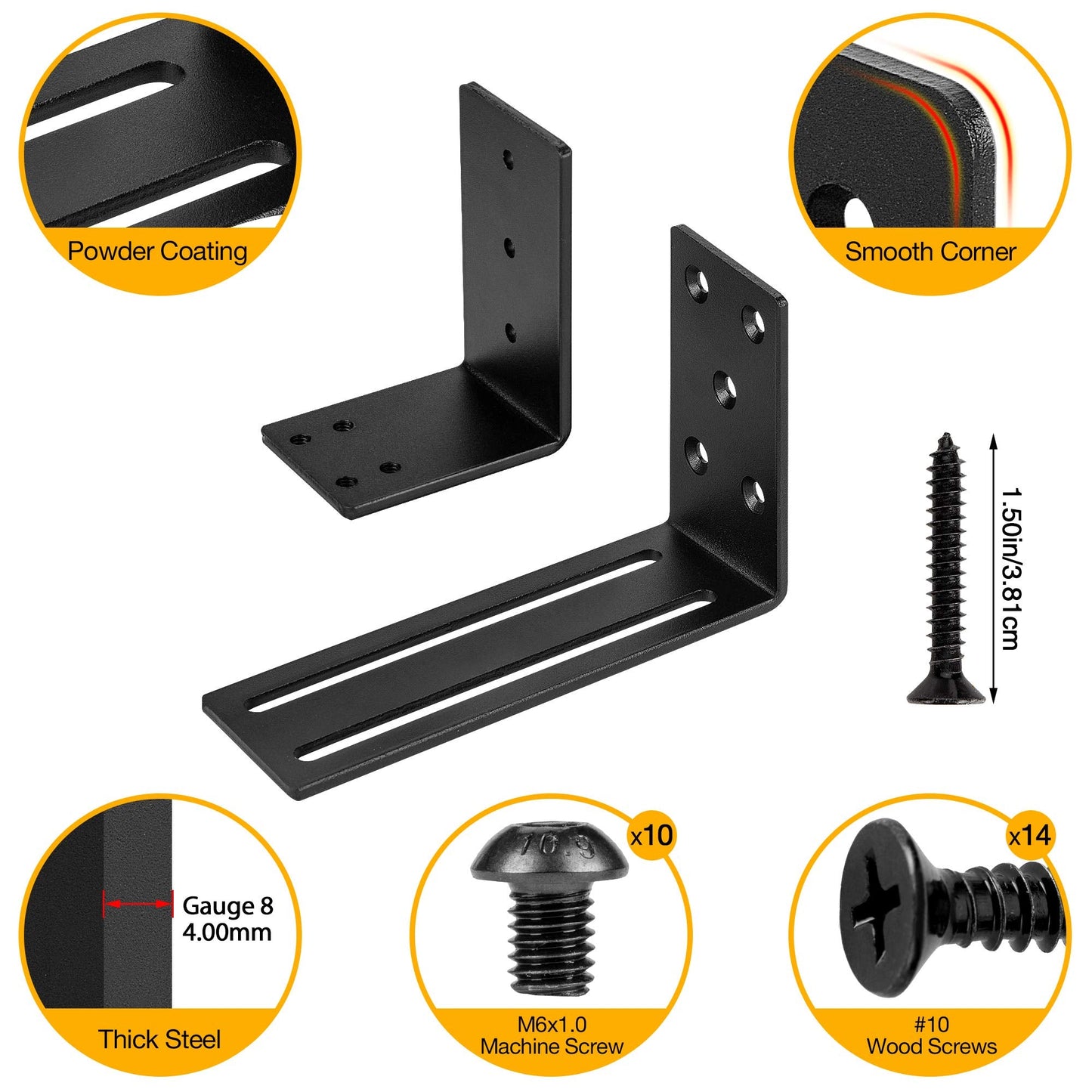 Adjustable Barricade Brackets (2pcs) - Drop Open Bar Holder for Security Door Reinforcement Steel U Bracket for Outswing and Inswing Doors or Gates