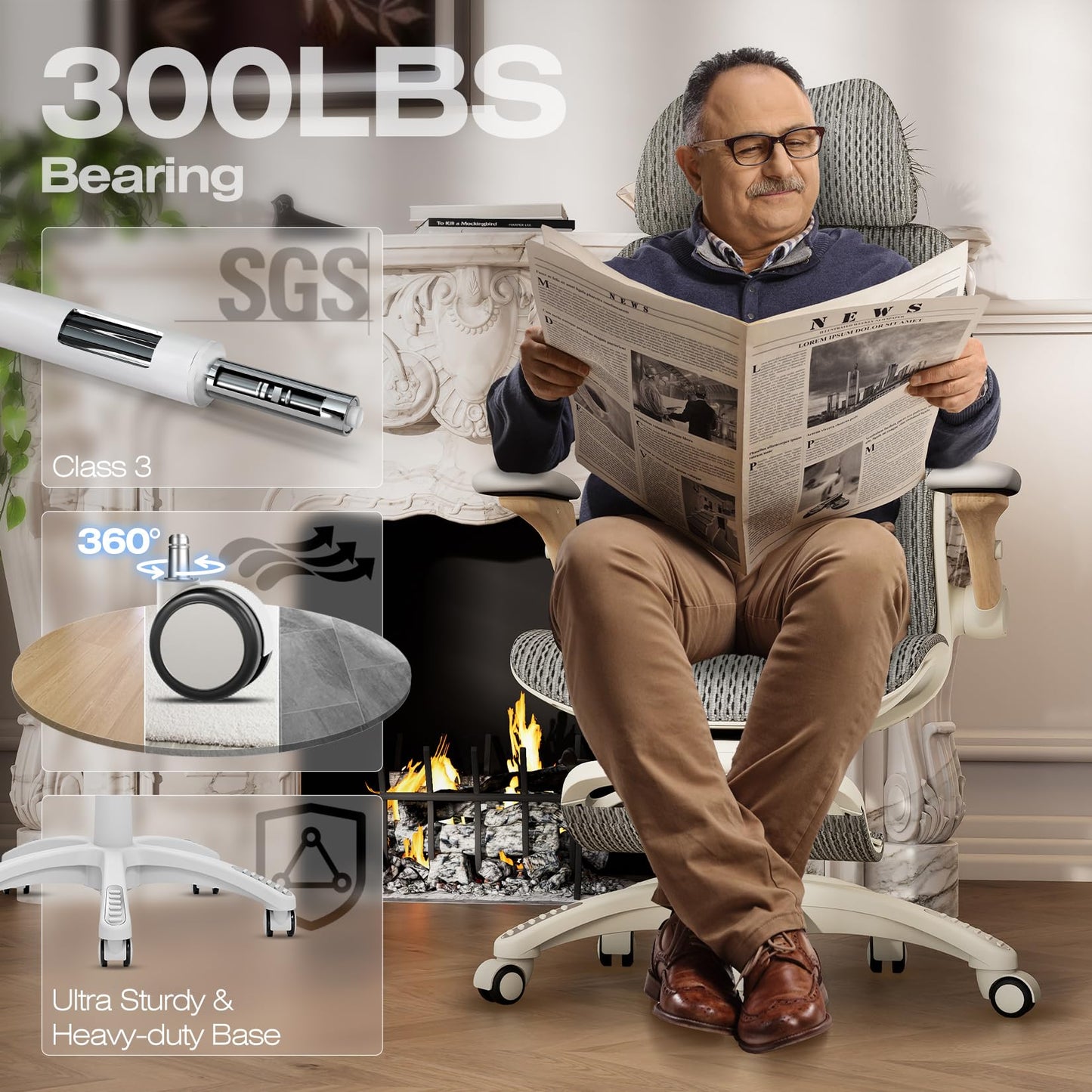 ELABEST X100 Ergonomic Office Chair with Footrest, Big and Tall Home Desk Chair with 5D Flip-Up Arms, Adjustable 3D Lumbar Support,High Back Rolling Computer Chair, Swivel Mesh Chairs (Foggy Morning)