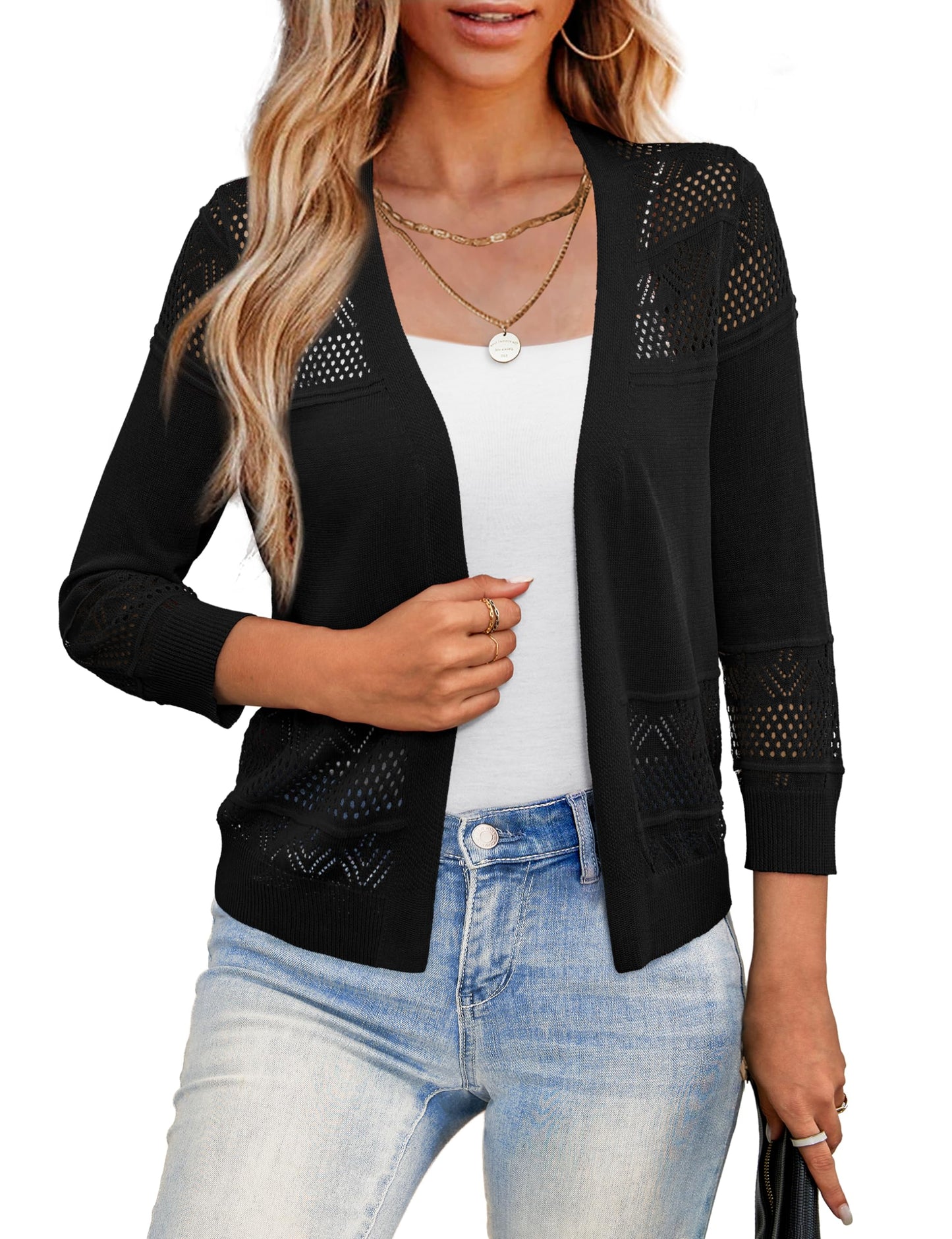 LIENRIDY Women's 3/4 Sleeve Cropped Cardigan Sweaters Button Down Bolero Shrugs for Dresses, S-XL