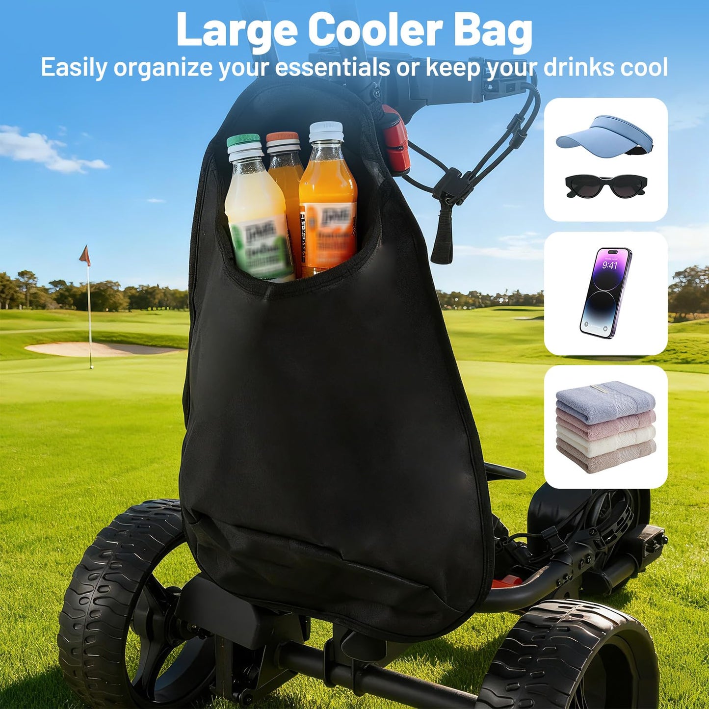 Tangkula Electric Golf Push Cart, Foldable 3 Wheels Golf Cart with Adjustable Handle & 9 Speed Settings, 18 Hole Battery, Umbrella Holder, Drink Holder, Scorecard Holder, Cooler Bag & USB Port, Black