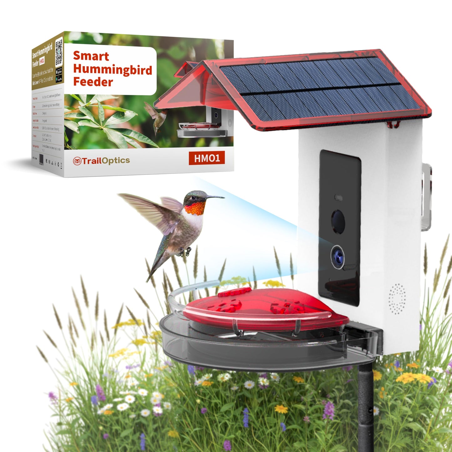 Quick Setup Smart Solar Hummingbird Feeder with Camera 1080P 2MP High-Def and WiFi AI Bird Identification Birdfeeder, Ant Guard Moat, Squirrel Alarm, Removeable Tray, Identifies 10,000+ Birds