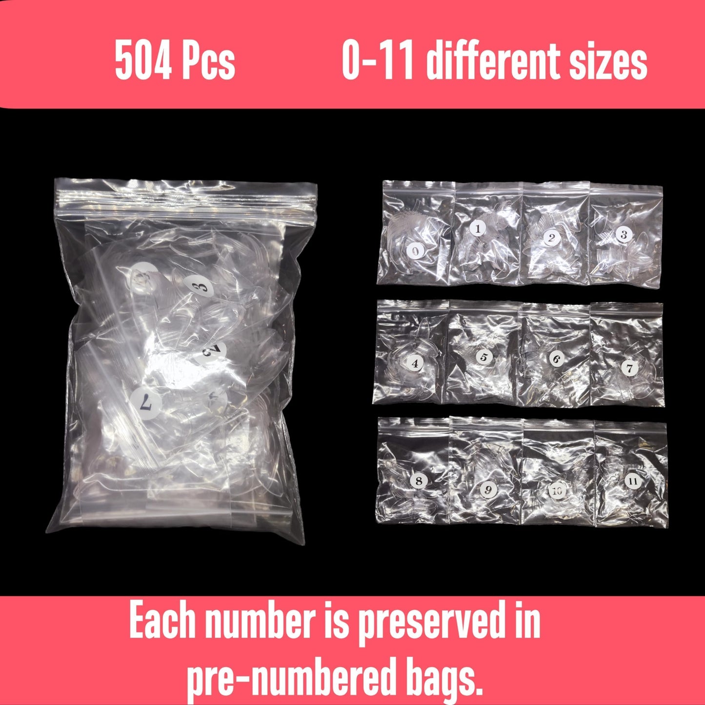 NOVO OVO Halloween 504 pcs Half Cover Curved Stiletto Long Eagle Claw Nail Tips, Clear Extra Super Deep Hawk Curve False Nail Extension for Acrylic, Sharp Fake Nails Cosplay Claws 12 Sizes in Bag