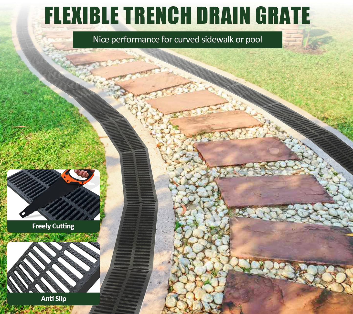 Natotela A15 6 Pack Polymer Plastic Channel Drain Grate-19.7x7.9x1 in Durable Trench Cover,Total Length 118 in Polymer Drain Strainer,Outdoor Drain Grates for Yard Sidewalk Patio Houseside