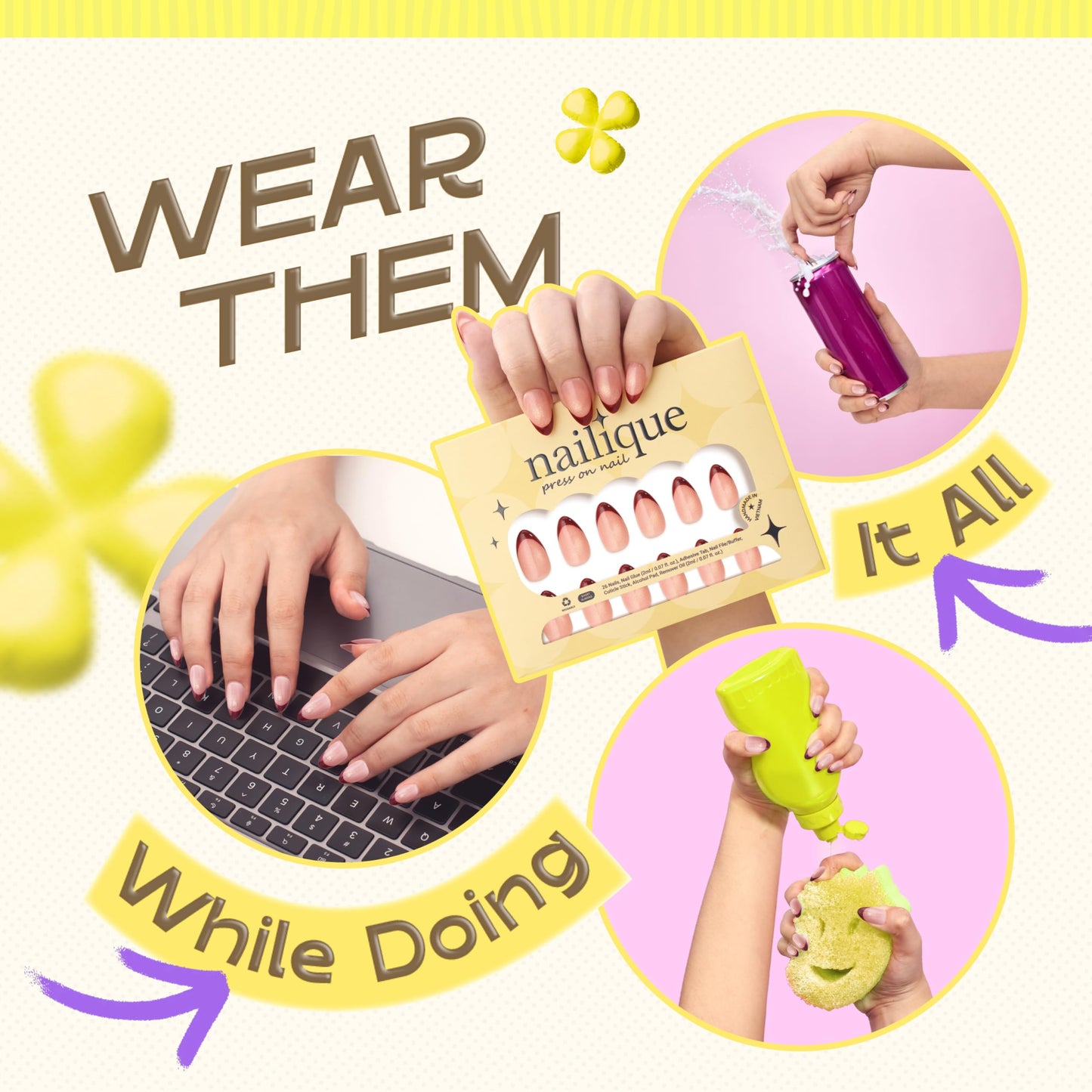 Nailique Press On Nails Short Almond – Handmade Red French Tip Cat Eye Soft Gel with Yellow Shimmer, 26pcs Reusable Nail Tips with Lamp-Curable Glue, Salon Quality Wedding Party Manicure