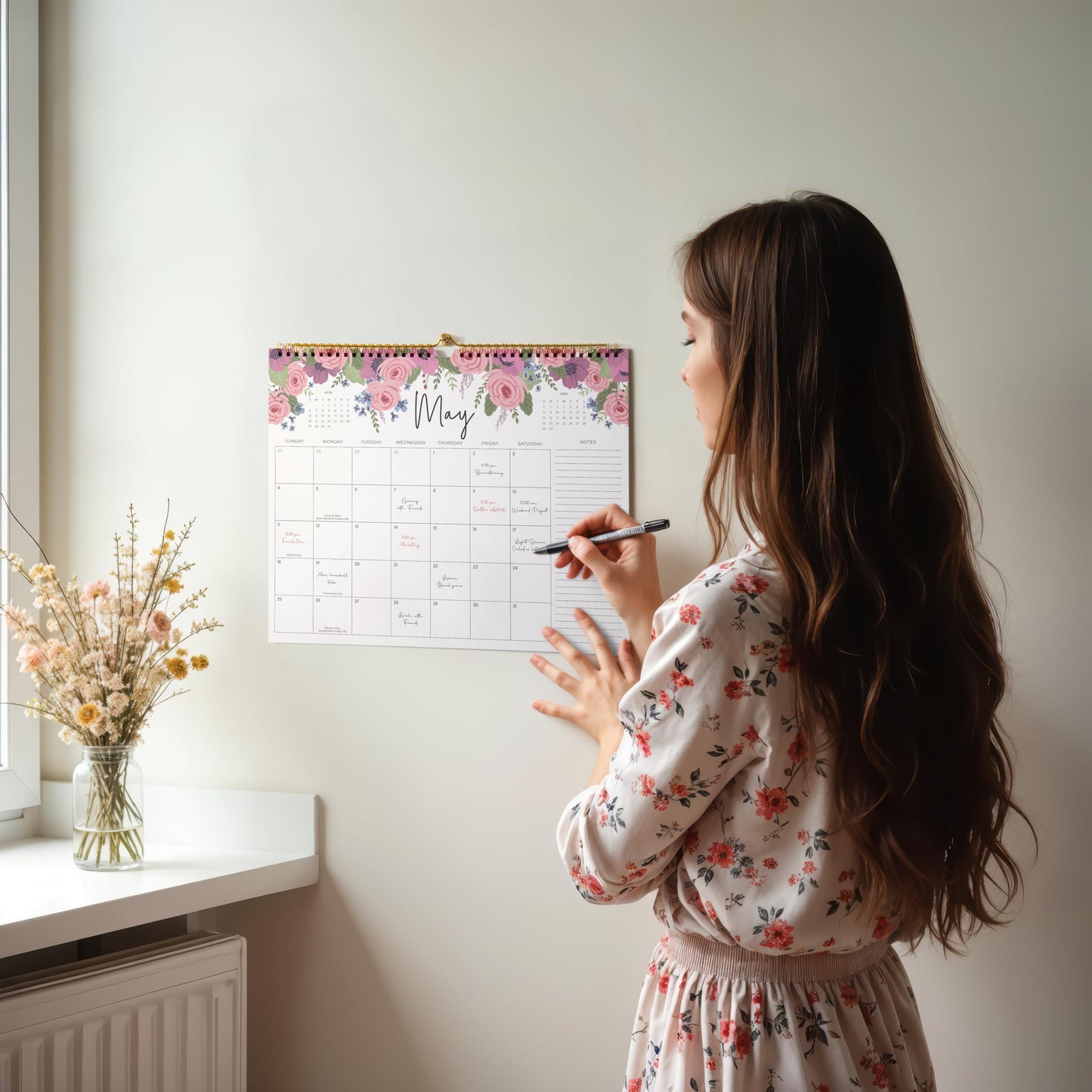 2026-2027 Calendar, Jokotha Wall Calendar 2026, Calendar Runs From Jan 2026 - Jun 2027, 15" x 12", Twin-Wire Binding, Hanging Hook, Floral Design