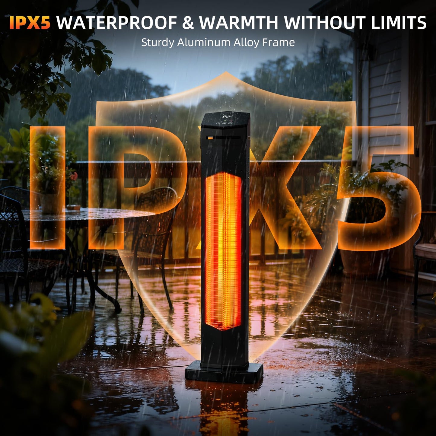 1500W Electric Patio Heater, 36inch Infrared Heater with Remote, IPX5 Waterproof Infrared Tower Space Heater, 2 Heat Levels, 12H Timers, Tip-Over & Overheat Protection for Garage, Indoor, Home