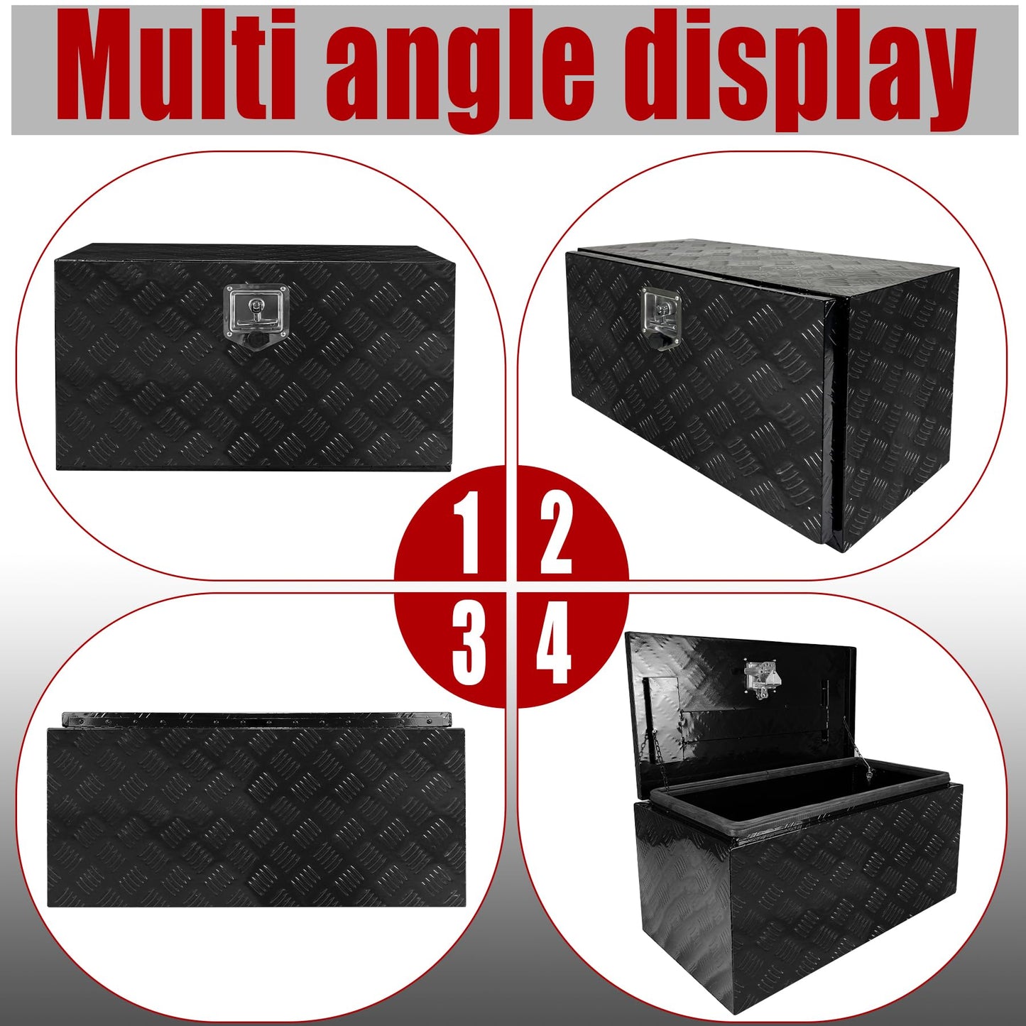 Fsehyue 30x14x16 Inch Aluminum Truck Tool Box Heavy Duty Pickup Storage Box Underbody Truck Box Diamond Plate Toolboxes with Lock and Keys Suitable for Truck Bed Pickup RV Trailer Black