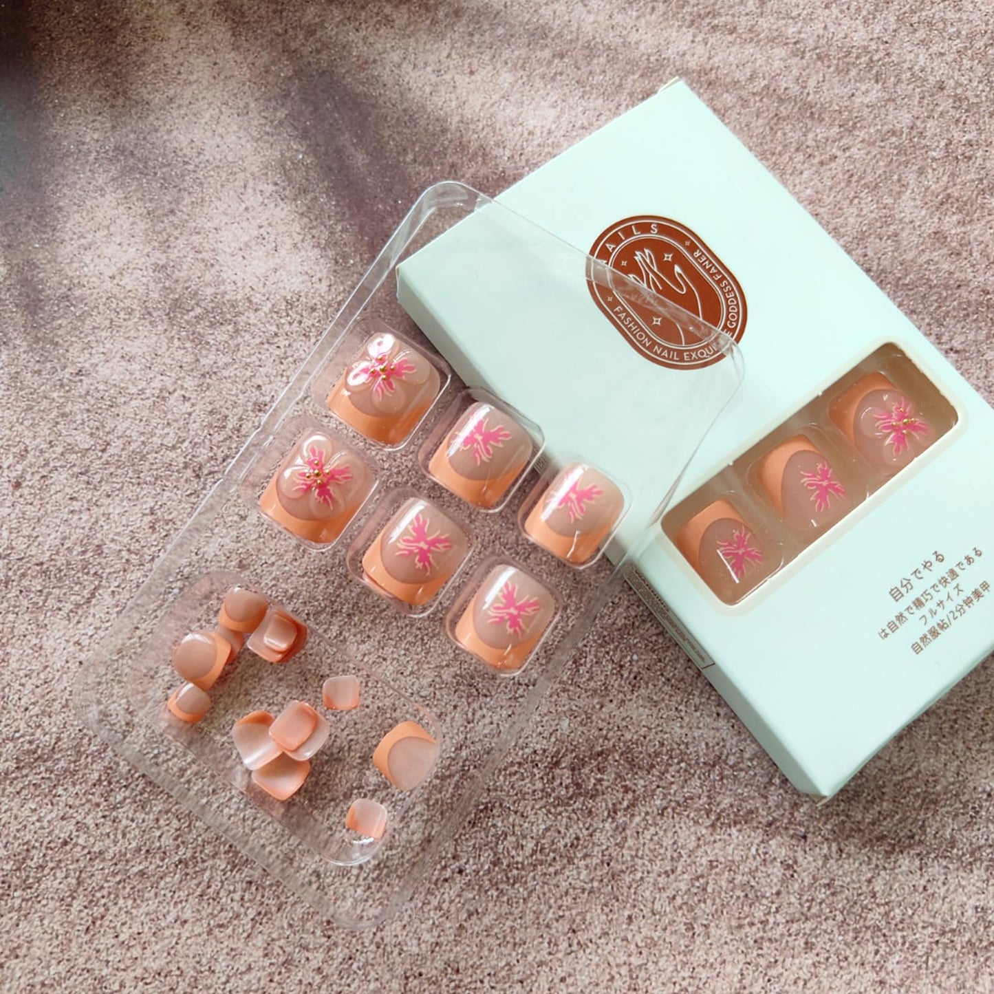 24Pcs Summer Press on Toenails Short Square Fake Toe Nails with 3D Flower Design French Tip False Toenails Pink Flower Glue on Nails Glossy Nude Full Cover Acrylic Toenails for Women