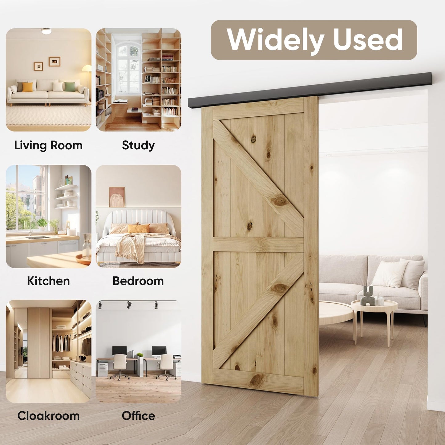 JUBEST 6FT Sliding Barn Door Hardware Track Kit, Aluminium Alloy Box Rail Wall Mount Barn Door Hardware,for Interior Wooden Door