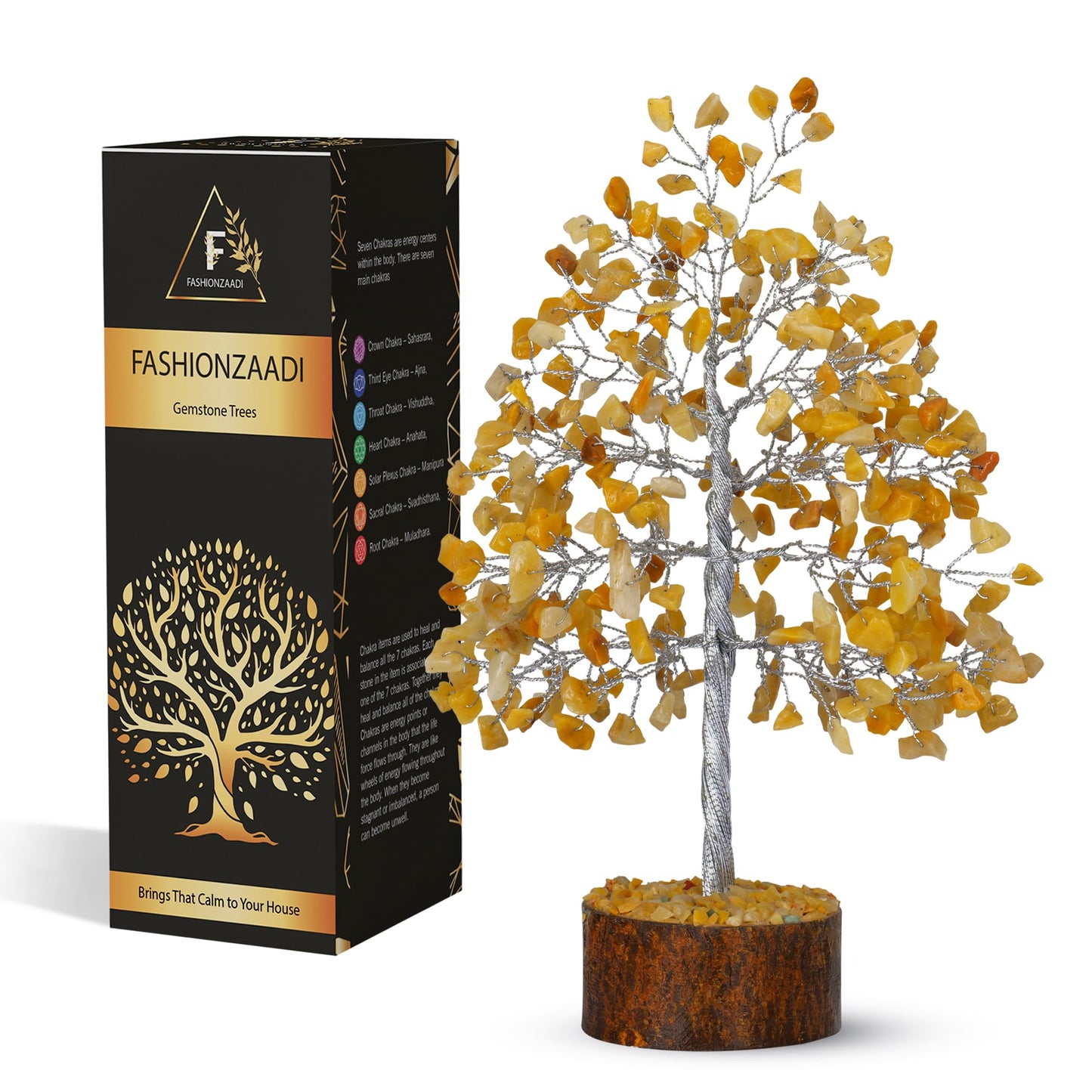 FASHIONZAADI Yellow Aventurine Healing Crystal Bonsai Tree, Desk Decor for Room & Office Decor, Spiritual Gift - Crystals for Home, Room Decor - Cute House Warming Gifts for Women, Mom Birthday