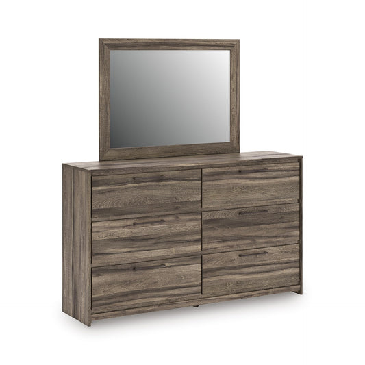 Signature Design by Ashley Baystorm Contemporary 6-Drawer Dresser and Mirror with Anti-Tipping Restraint, Light Brown