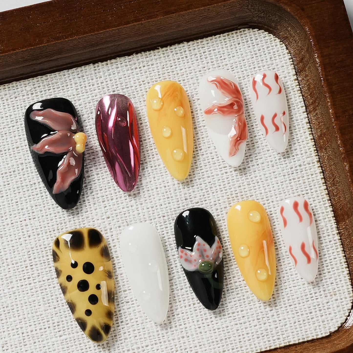 Tesytto Tesytto 3D Flower Press on Nails Almond - Handmade Multicolor Design with Dewy Water Droplets, Luxury Salon Quality Reusable Fake Nails (Bold Bloom & Dot Glam, L)