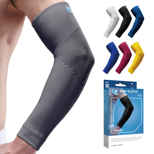 LP SUPPORT 668 Compression Elbow Sleeve - Arm Sleeve for Workouts, Sports & Weightlifting - for Golf and Tennis Elbow Brace for Men & Women (Gray, L, 1pcs)