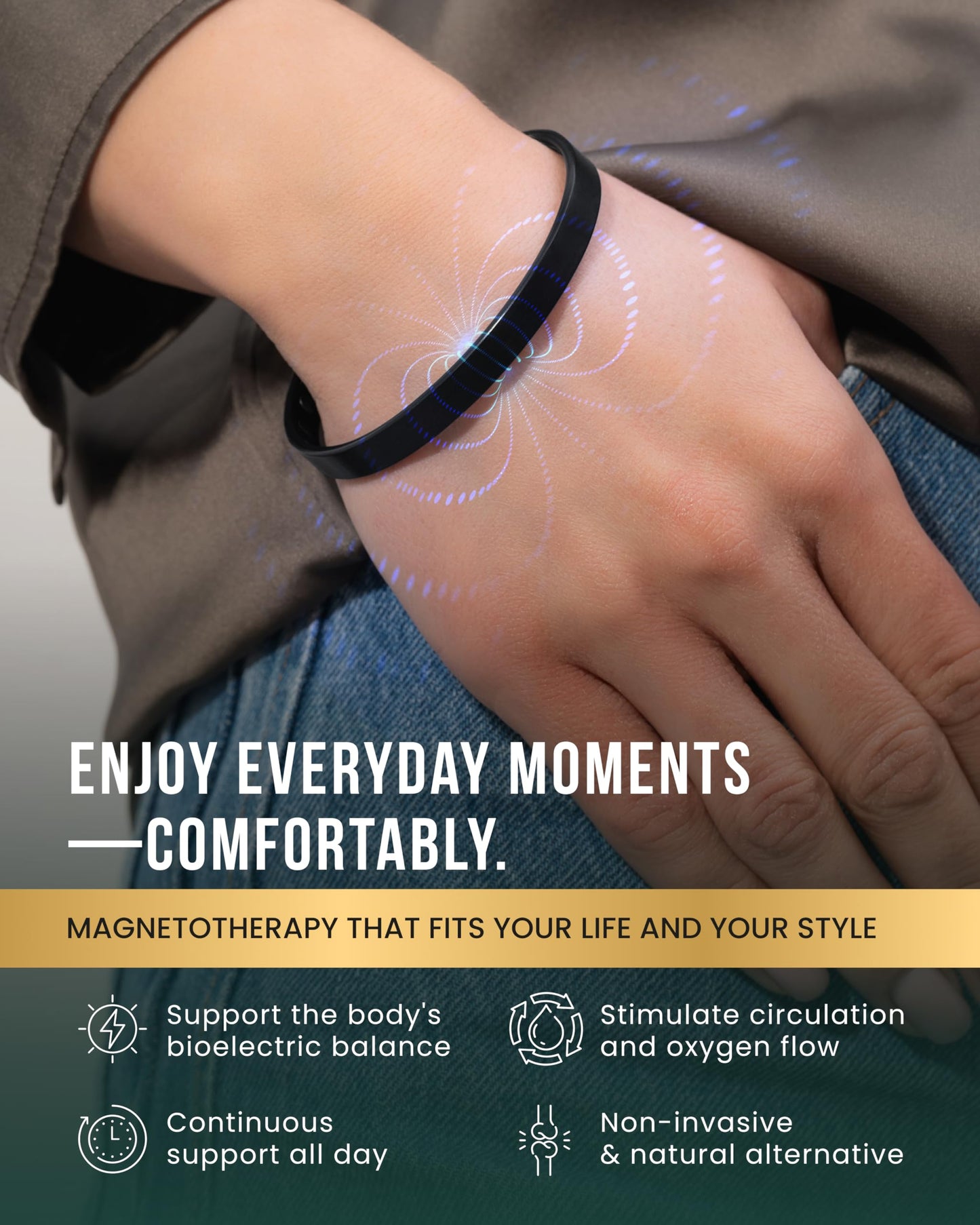 MagnetRX® Magnetic Bracelets for Men & Women - Elegant Bangle Men’s Cuff - Golf/Tennis Elbow & Balance, Stainless Steel Magnetic Bracelets for Women (Black | Medium)