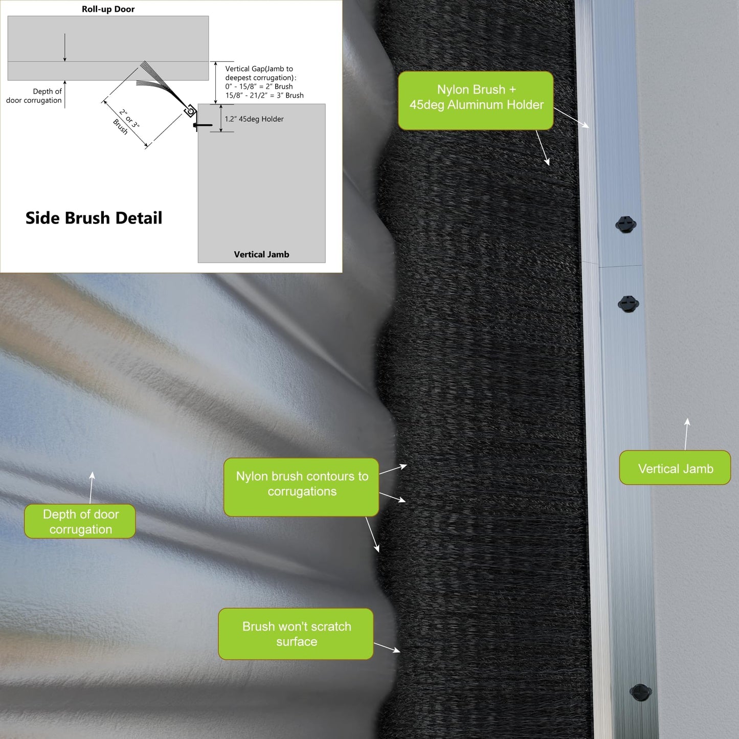 Garage Brush Seal Kit for Roll up Door 10 X 10Ft, Weather Stripping Garage Door Seal Top and Sides -Heavy Duty Nylon Brush with Aluminum Track, Insulation Door Kit for Corrugated,Sectional, Commercial