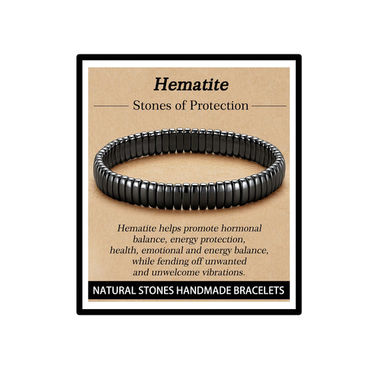 HEYOLL Hematite Bracelet Men Natural Stones Handmade Bracelets Hematite Stone Healing Bracelet, Mens Bracelet Gifts for Husband Brithday Valentines Day Gifts for Men