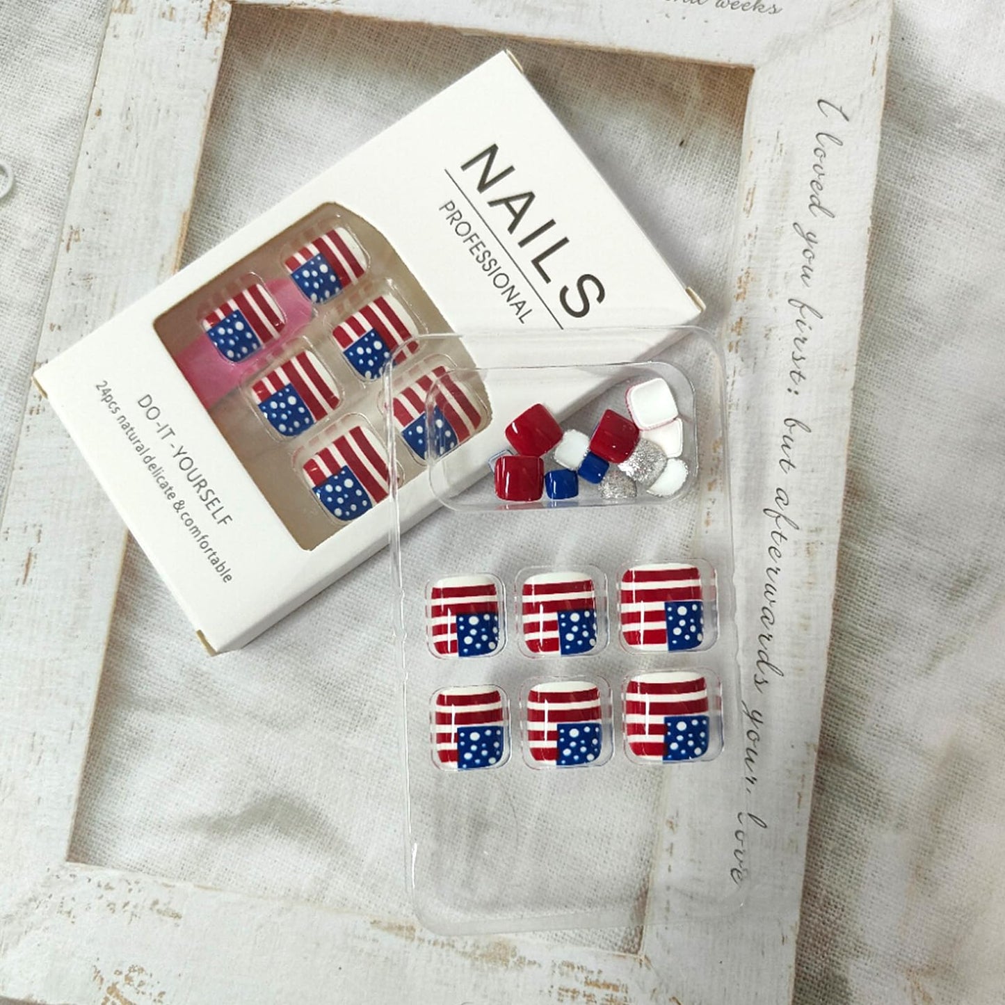 4th of July Press on Toenails for Women, 24Pcs Short Square Fake Toe Nails Red Blue Toe Press on Nails American Flag Acrylic False Toenails Patriotic Nails for Memorial Day Independence Day