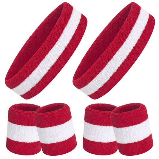 ONUPGO 6 Pieces Sweatbands Set - Sports Headbands Wristbands for Men & Women,Cotton Terry Cloth Sweatband for Tennis,Basketball,Gym,Working Out - Moisture Wicking Elasticity
