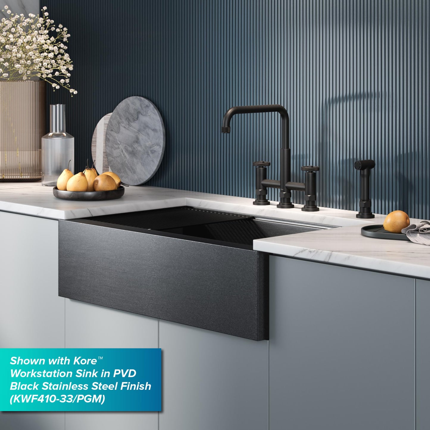 KRAUS Urbix Industrial Bridge Kitchen Faucet with Side Sprayer in Brushed Gold, KPF-3125BG