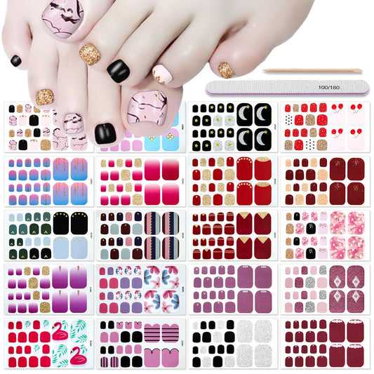 DANNEASY 20 Sheets Toe Nail Stickers Full Nail Wraps for Women - Colorful Self Adhesive Toenails Polish Strips for Toes Gel Strips Toenail Manicure Gel Sticker Nails with File, Cuticle Stick