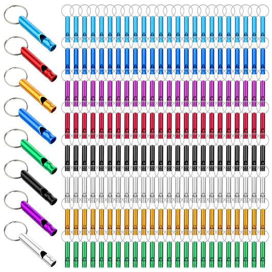 Aphumedc 200Pcs Emergency Whistles with Keychains, Aluminum Extra Loud Survival Whistle, Whistle Bulk for Camping Hiking Hunting Boating Training Outdoor Sports, Multicolor