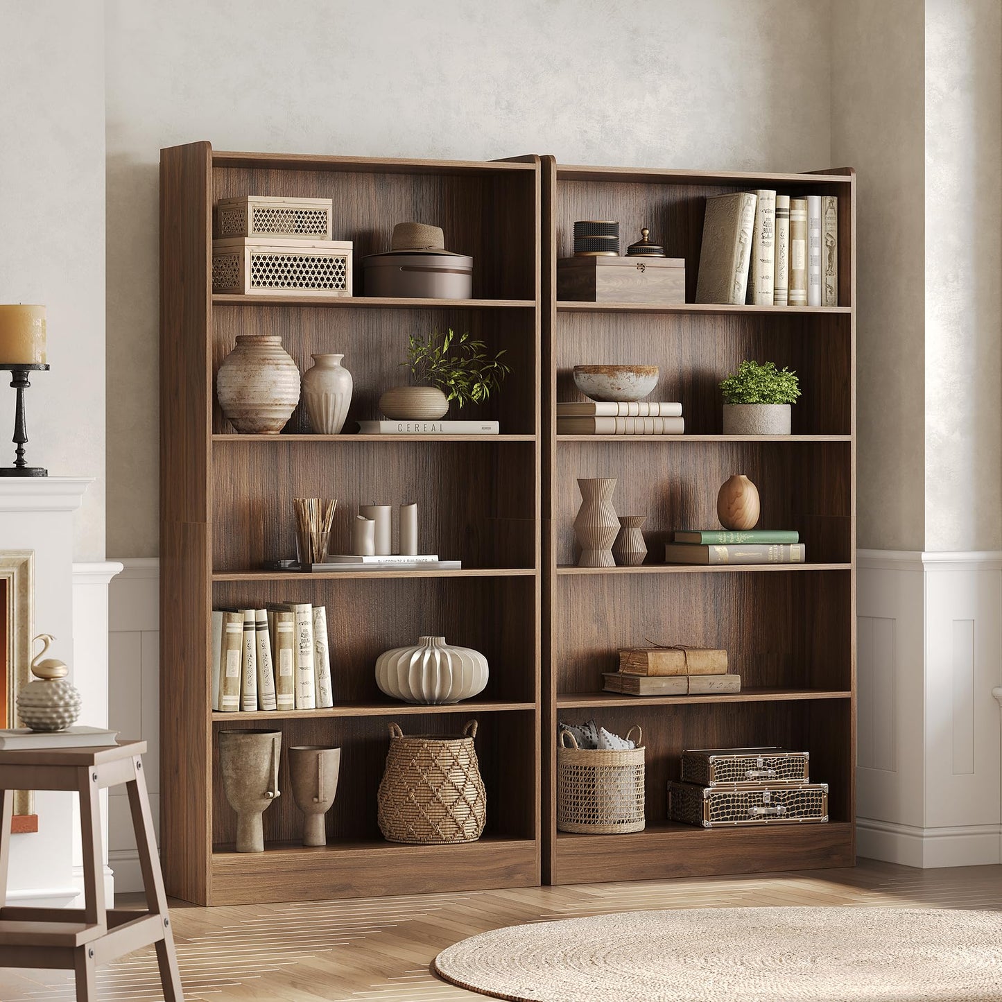 LITTLE TREE 72-Inch Tall Bookcase, 6-Tier Wooden Large Bookshelf, Wide Bookcase Bookshelves, Freestanding Modern Display Shelving Unit for Living Room, Bedroom, Office, Rustic Brown