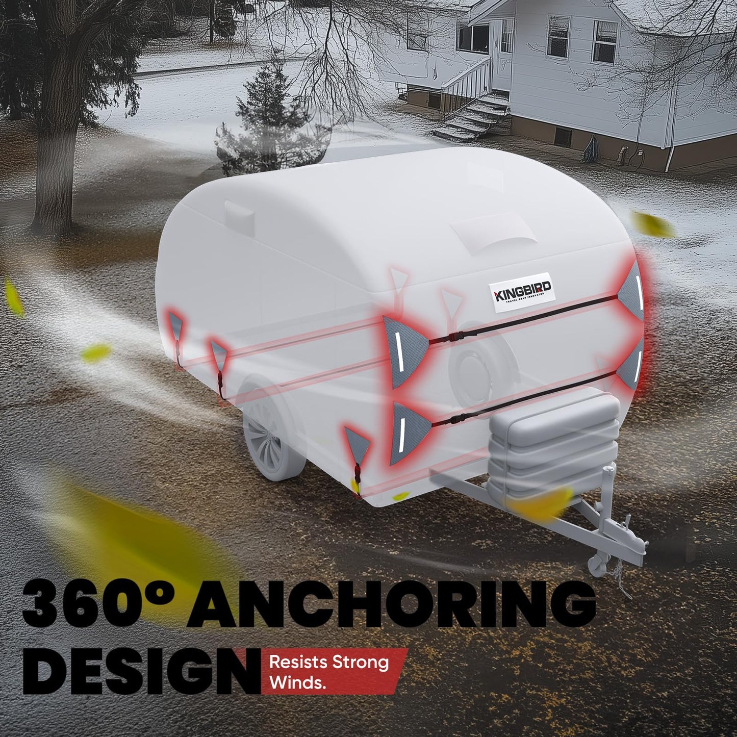 KING BIRD Heavy Duty Teardrop Travel Trailer Cover Fits 10'-12' Trailers, 5 Layers Top Waterproof Camper Cover with Windproof Strap for R-Pod Trailers, Clamshell Trailers