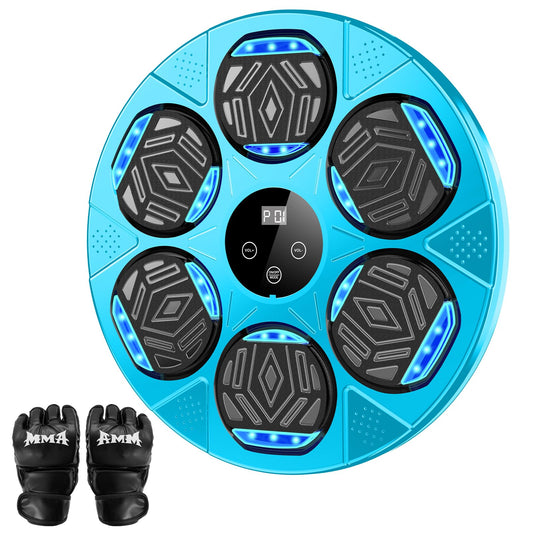 Music Boxing Machine, Wall Mount Punching pad for Kids Adult, Bluetooth Smart Boxing Traineing Machine with Black Gloves, Sport Workout Equipment Target for Home, Office, Gym（Blue