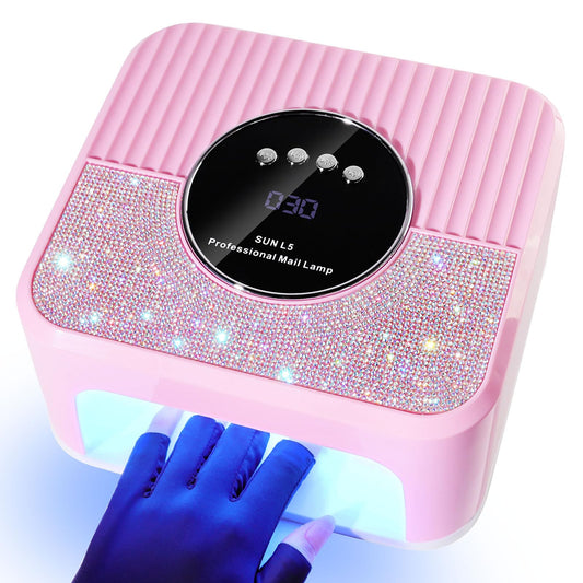LIMEGIRL UV LED Nail Lamp Kit for Gel Polish Professional Fast Curing Pink Dryer Light Set with Protection Gloves Nail Art Cure Machine for Manicure Pedicure at Home and Salon