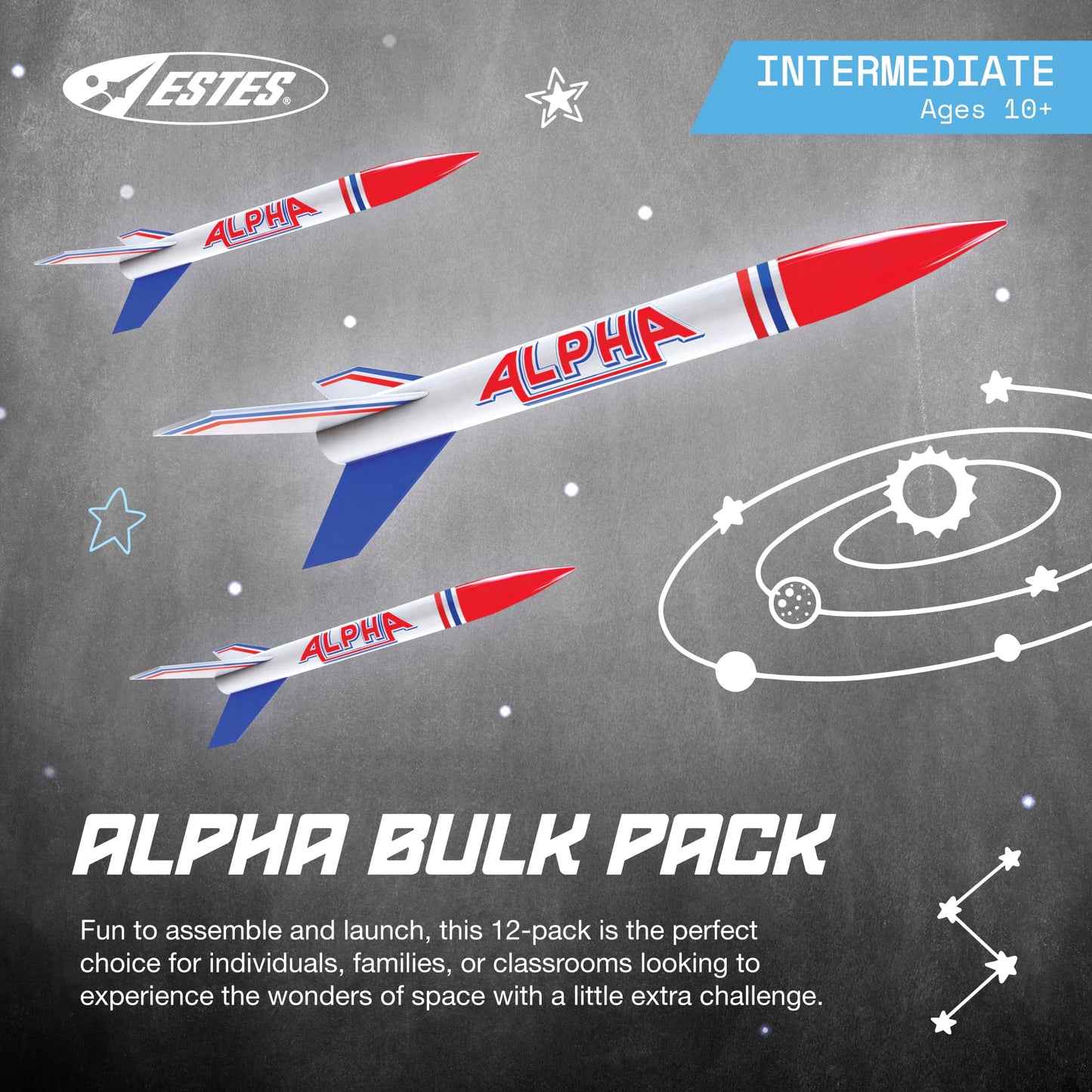 Estes 1756 Bulk Pack of 12 Alpha Rocket-Building Kits, Intermediate Flying-Rocket Model Kits for Ages 10+