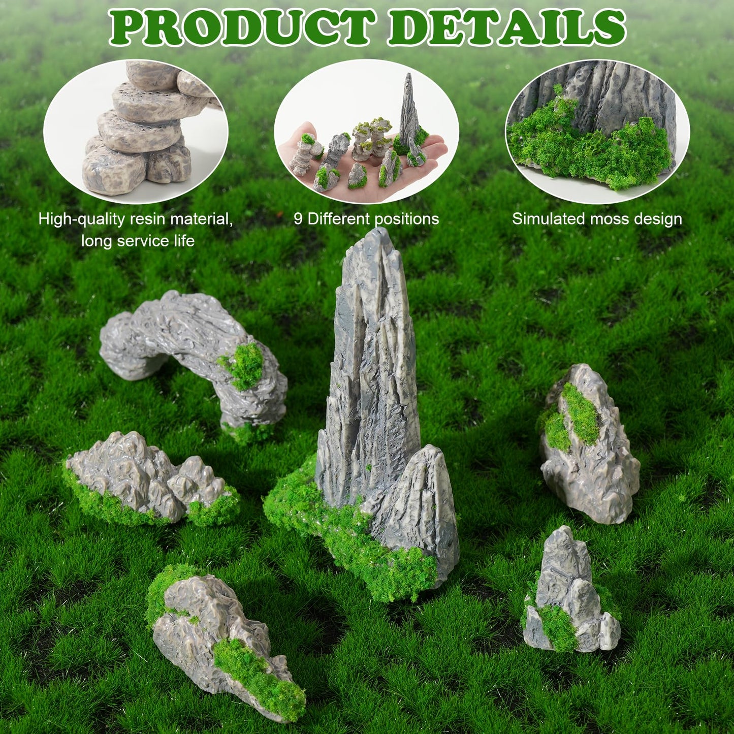 FCKLVMC 27 Pcs 9 Styles Zen Garden Accessories, Miniature Rockery Decoration Mini Garden Accessories for Micro Landscape Decoration Bonsai Ornament Plant Pot