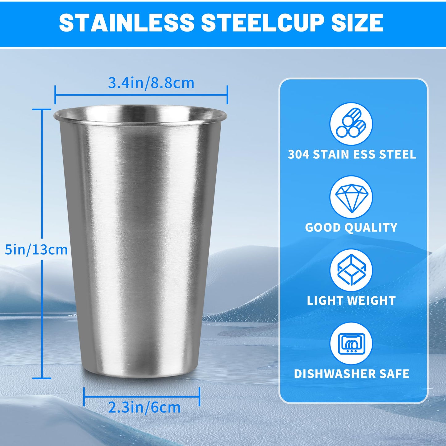 HAMILADUO 105Pack 16 oz Stainless Steel Pint Cups,Stainless Steel Cup,Pint Cup Tumbler，water Tumbler,Stackable,Reusable,BPA Free, (105)