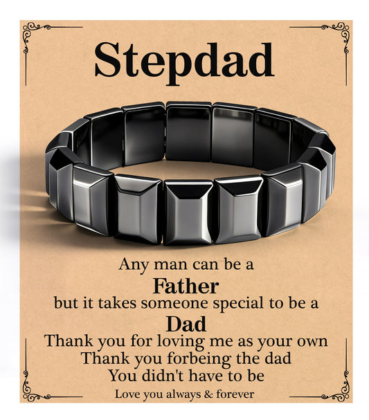 DONYUDE Fathers Day Bracelets Gifts for Stepdad Hematite Bracelet for Men Stepdad Gifts from Daughter Son Hematite Grounding Bracelet Reignite Masculine Energy Birthday Motivational Gift Jewelry