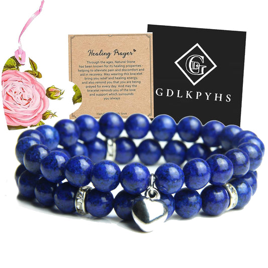 GDLKPYHS Healing Bracelets for Women - Lapis Lazuli Bracelet - Healing Prayers Crystal Bracelet, 8mm Natural Stone Stress Relief Yoga Beads Get Well Soon Gifts
