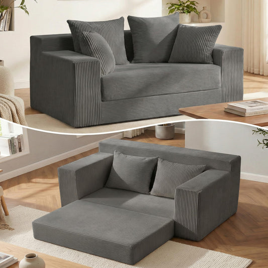 AOLVDOW Convertible Sofa Bed, 5 in 1 Small Boneless Couch Pull Out Loveseat Sleeper Sofa,Corduroy Futon Couch Folding Mattress with 4 Pillows for Living Room Bedroom Lounge (No Assembly)