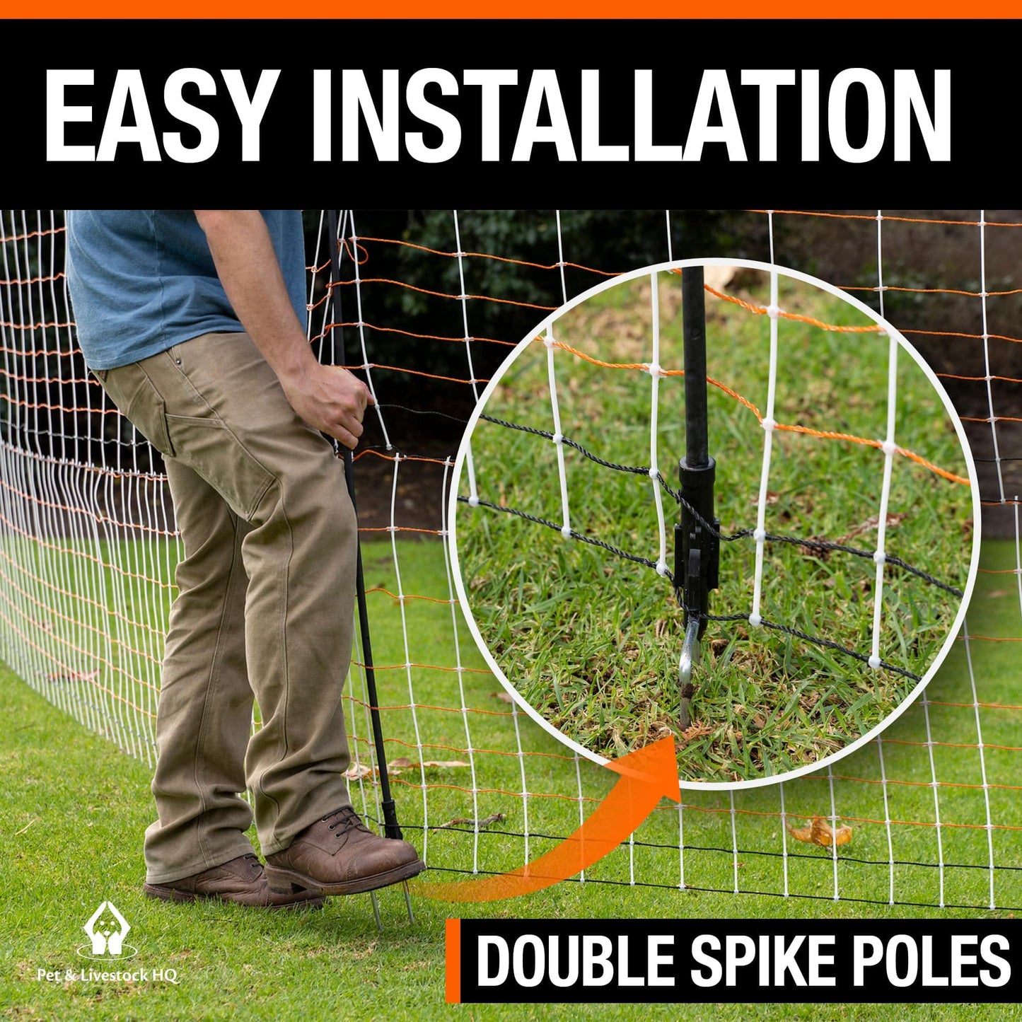Premium Semi-Rigid Electric Poultry Netting Fence 48" x 164' - Portable Pre-Assembled Electric Fencing for Chicken Sheep Goats (19 Posts, 2 Spikes)