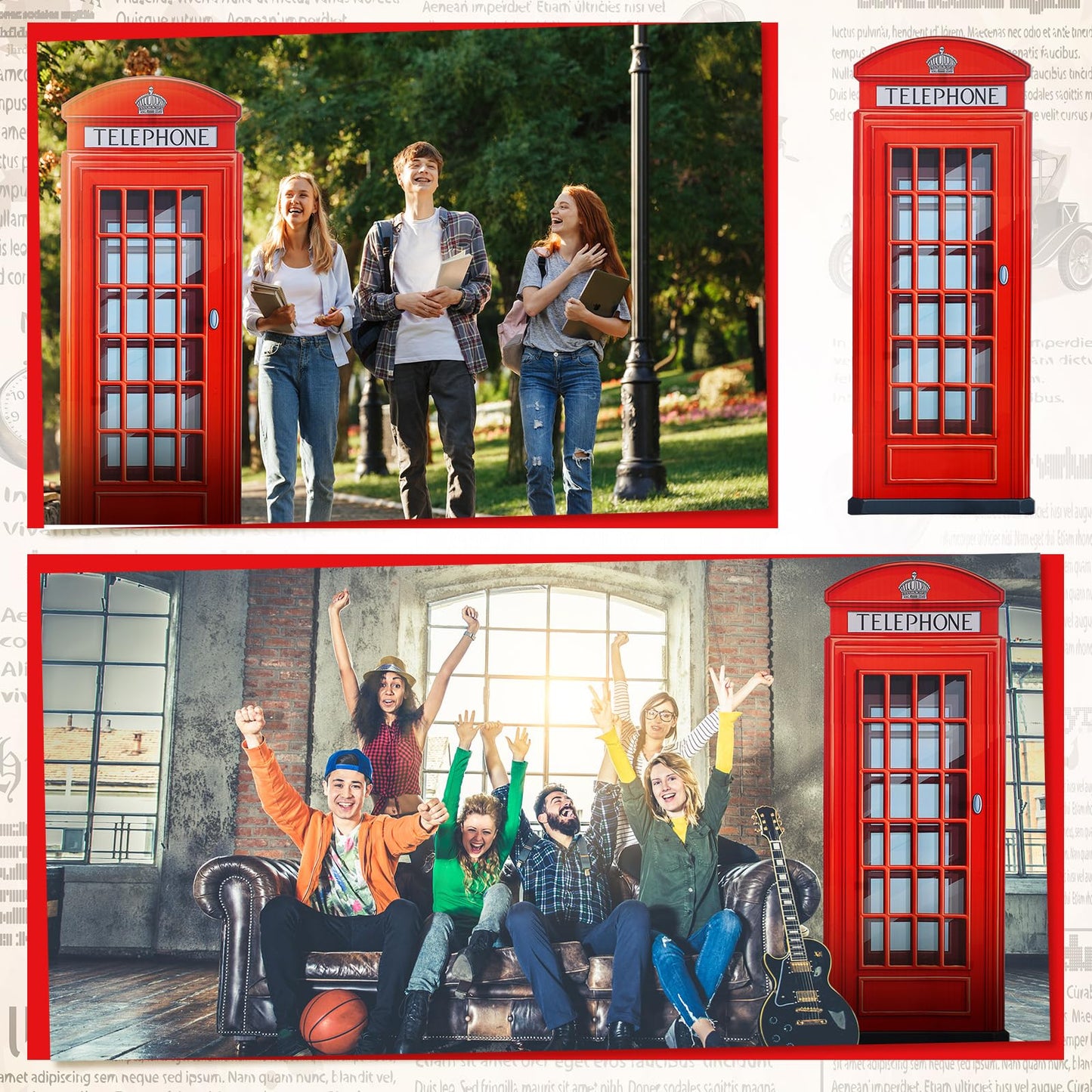 Beeveer 6.4 ft Telephone Booth Cardboard Stand up Life Size British London Theme Party Decoration English Stand-up Prop for Birthday Britain Theme Party Event Decor