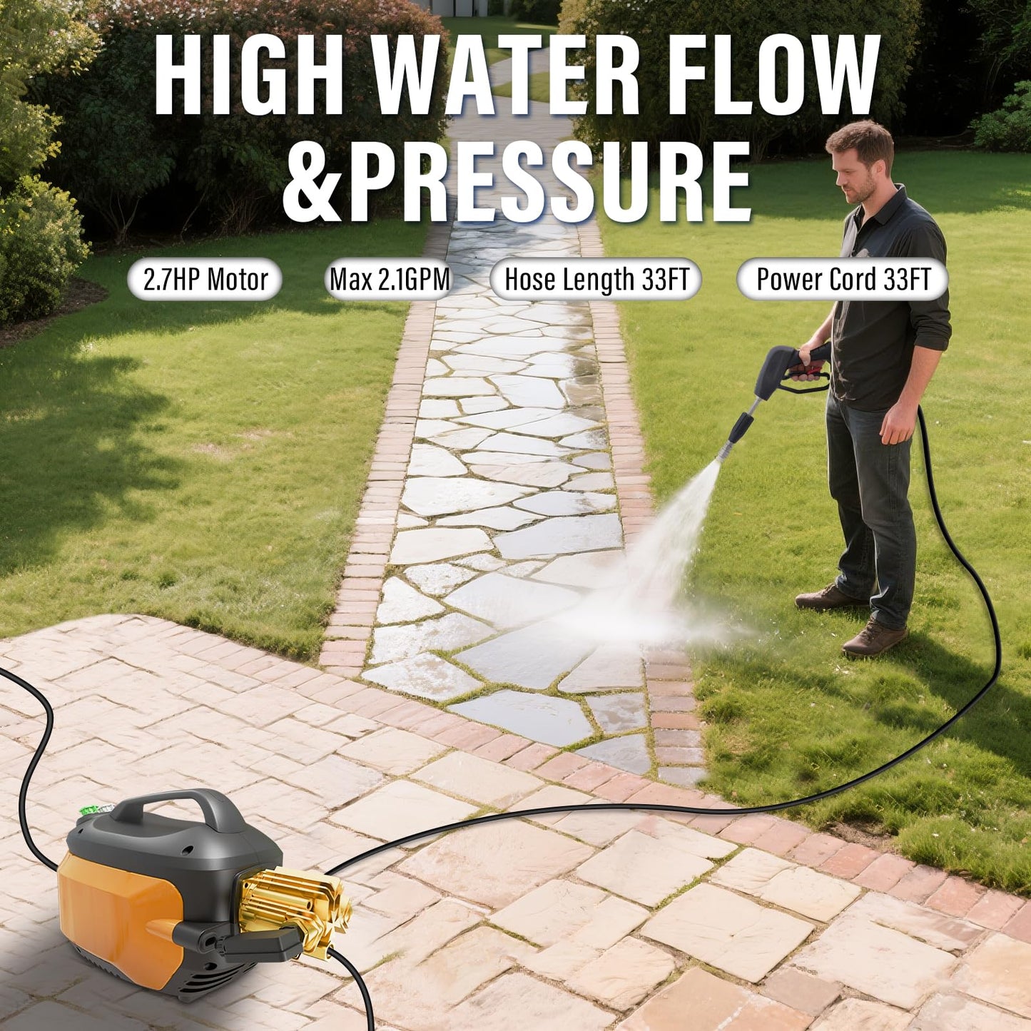 Pressure Washer, Power Washer with nozzles, Connect Nozzles,GFCI Power Cord,Foam Cannon for Cars/Fences/Driveways/Patios/Homes