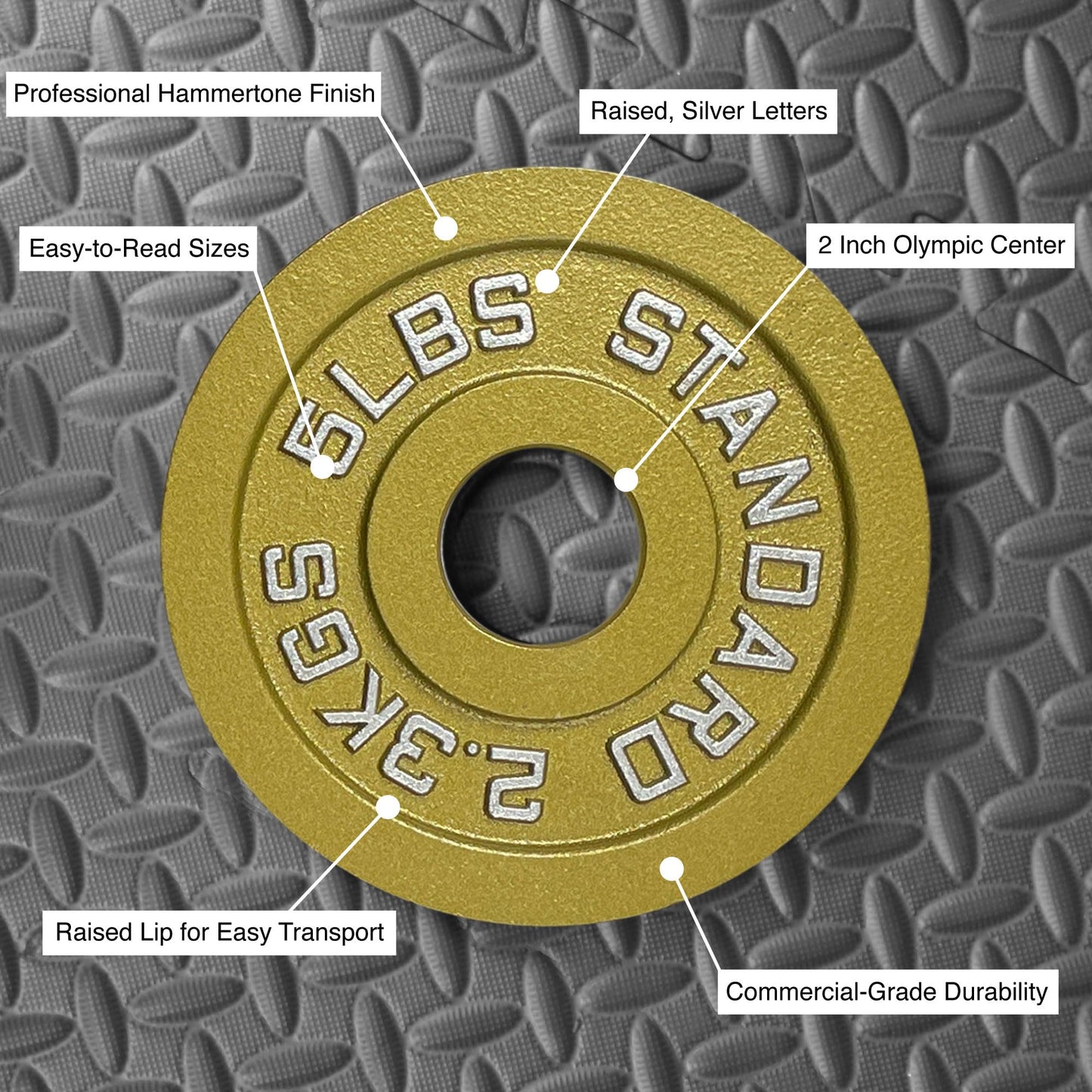 Gold Finish Olympic Steel Plates - Pairs and Sets 2 Inch Barbell Standard in Premium Gold for Weight Lifting (45lb Pair)