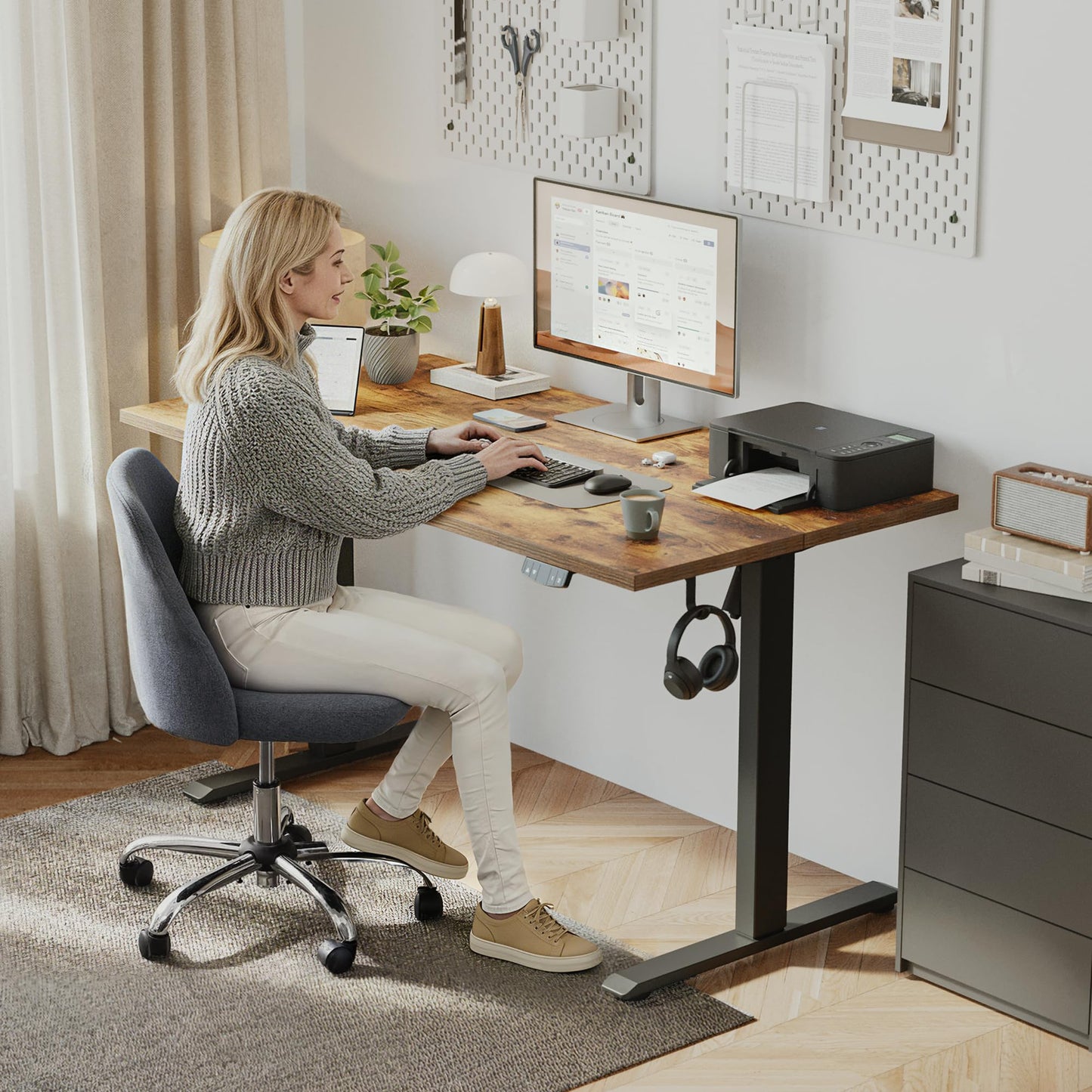 Klicelor Electric Standing Desk 48 Inch, Height Adjustable Desk for Home Office, Sit Stand Up Rising Computer Table with Memory Preset, Rustic Brown